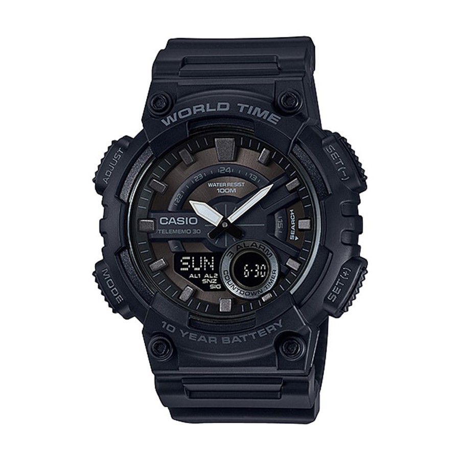 Casio Standard นาฬิกาข้อมือผู้ชาย สายเรซิ่น รุ่น AEQ-110AEQ-110WAEQ-110W-1BAEQ-110W-1BVDF - สีดำ