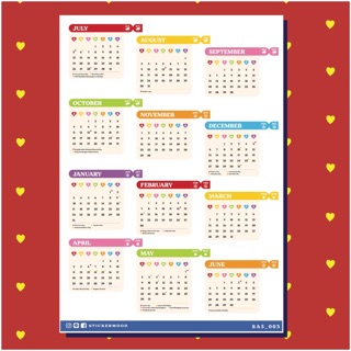 ⏰สติกเกอร์ไดคัท A5 ลาย Calendar ⏰ (ปรับเดือนให้ได้ค่า) (รหัส : TA5_001)