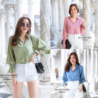 Gi-ants​ FS-109   เสื้อเชิ้ตคอวีแต่งปลายแขนจั้ม CARDIGAN_NISTA