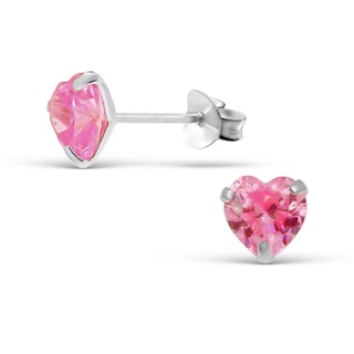 925 Sterling Silver High Quality Heart Pink CZ Stud Earrings In stockเครื่องประดับเงินแท้925 ต่างหูรูปหัวใจเพชรcz