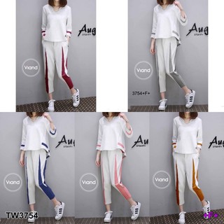 Set 2 ชิ้น เสื้อทรงเอหน้าสั้นหลังยาว+กางเกงหกส่วน  TW3754