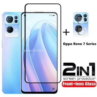 2 in 1 ฟิล์มกระจกนิรภัยกันรอยหน้าจอ ป้องกันเลนส์กล้อง สําหรับ Oppo Reno 7 Pro SE 7Pro 5G Reno 6 4 2Z 5Z Reno 6 Pro Plus + 6Pro 4G 5G