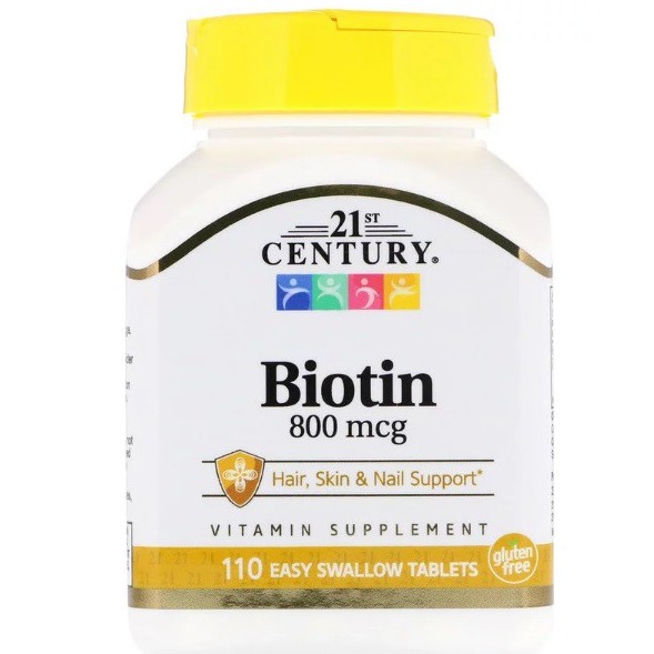 แก้ผมร่วง บำรุงผิว เล็บ  21st Century, Biotin, 800 mcg, 110 Tablets ไบโอติน