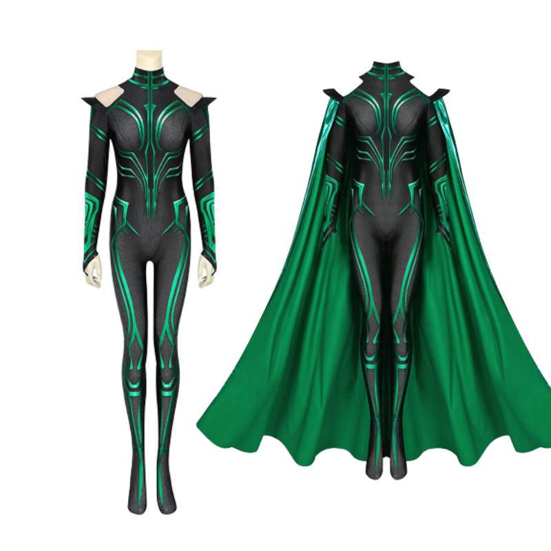 New Marvel Thor 3 Ragnarok Hela Cosplay Costume Jumpsuit Adult Children's Bodysuit Cloak Halloween Role Play Costume