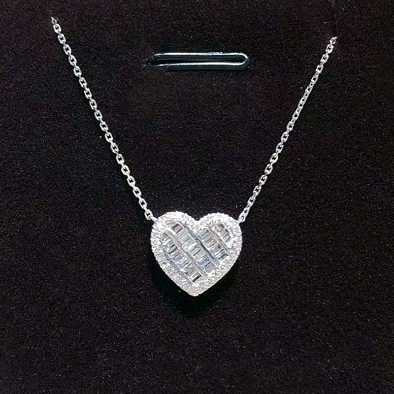 100% 925 เงินสเตอร์ลิงอินเทรนด์สร้อยคอจี้หัวใจสําหรับผู้หญิงพราว Cubic Zirconia เงินสีสร้อยคอสร้อยคออเนกประสงค์เครื่องประดับคอ