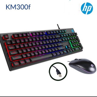 ้HP keyboad+mouse black คีย์บอร์ด+เมาส์ สีดำ2in1 KM300F usb port มีไฟ 104 keys