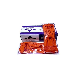 ถุงมือยาง สตาร์ สตาร์ PK0104 สีส้ม ขนาด M 8 นิ้ว 12 คู่ / กล่อง ถุงมือยาง Latex Gloves Star Star PK0104 Orange Size M 8