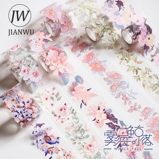 Jianwu เทปวาชิใส ลายดอกไม้น่ารัก โรแมนติก สําหรับตกแต่งสมุดภาพ เครื่องเขียน 5 6 ม้วน ต่อชุด JD-WHJLPET