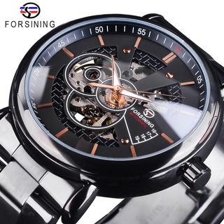 Forsining 2018 Racing Sport Watch Fashion Full Black Clock Stainless Steel Luminous Mens Automatic Watches Top Brand Lu