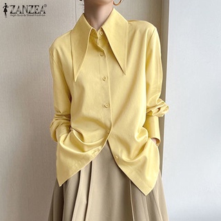 Zanzea เสื้อเชิ้ตแขนยาว คอปก ผ้าซาติน ลําลอง สีพื้น เข้ากับทุกการแต่งกาย สไตล์สตรีท สําหรับผู้หญิง