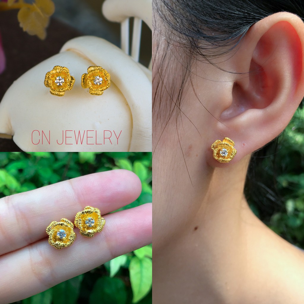 ต่างหูกุหลาบเพชร ตัวเรือนสีทอง  รุ่นA10 1คู่ CN Jewelry earings ตุ้มหู ต่างหูแฟชั่น ต่างหูเกาหลี ต่างหูทอง