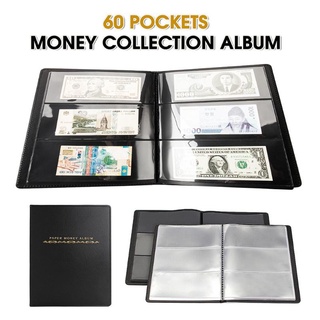 ใหม่# 60Pockets Leather Notes Album Banknote Paper Money Collection Stamp Ticket Fashion