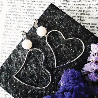 Korea Cute Pearl Silver Gold Heart Earrings : ต่างหู ตุ้มหู เกาหลี หัวใจ สีเงิน ทอง ประดับ มุก น่ารัก