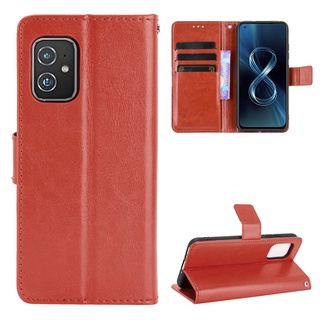 เคสโทรศัพท์หนัง PU ฝาพับ พร้อมช่องใส่บัตร และสายคล้อง หรูหรา สําหรับ ASUS ZenFone 8 ZS590KS 8Z