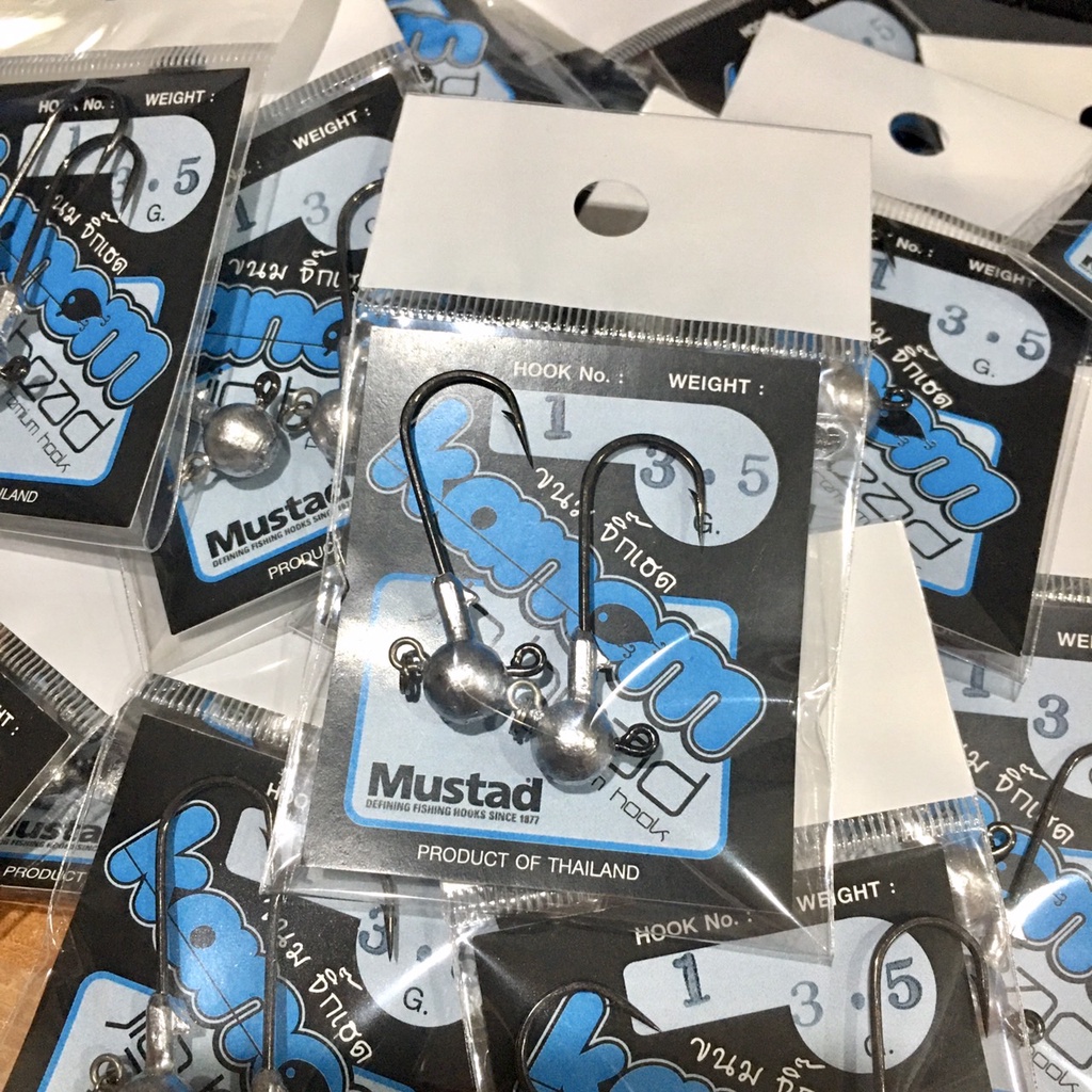 ++หัวจิ๊กกลมขนมจิ๊กเฮด(มีห่วงล่าง) เบ็ด Mustad แข็ง คม งานสวยน่าใช้**ซอง2หัว**