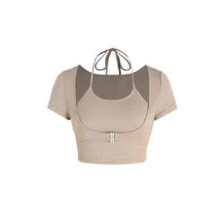 Cider Women Solid Rib Buckle Halter Top