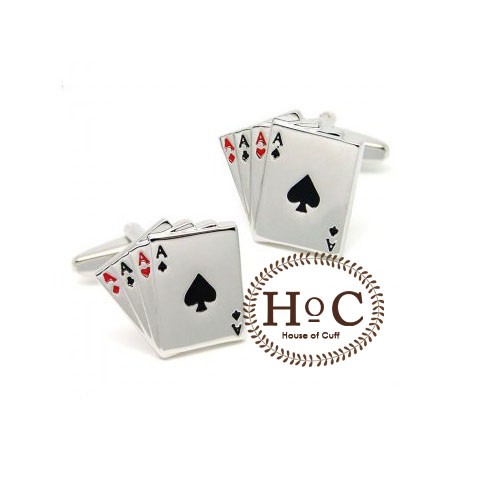 KEMEJA CUFFLINK CUFFLINKS FRENCH CUFF SHIRT BUTTON CUFF SILVER ACE CARDS CUFFLINKS
