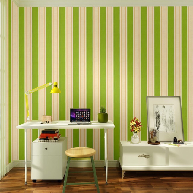P.K. วอลเปเปอร์มีกาวในตัว (เขียวเส้นตรง) สามารถติดตั้งได้เอง