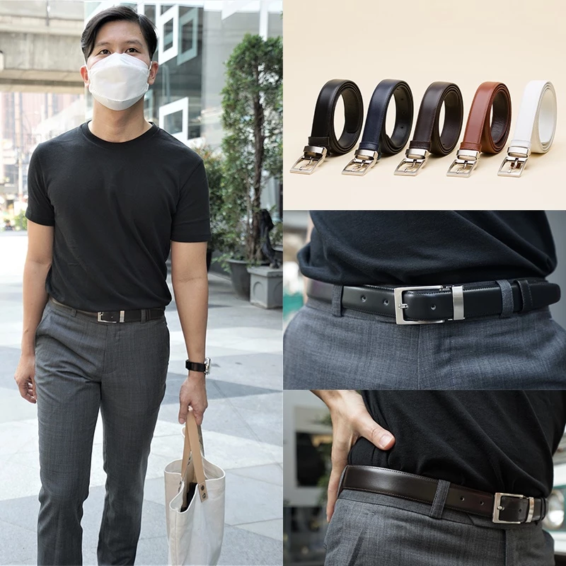 เข็มขัดหนังวัวเรียบเดินด้าย 1.1" หัวหนีบในตัว Cow leather belt เข็มขัดทำงาน formal belt