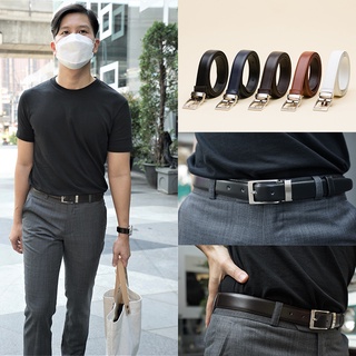 เข็มขัดหนังวัวเรียบเดินด้าย 1.1"  หัวหนีบในตัว Cow leather belt เข็มขัดทำงาน formal belt