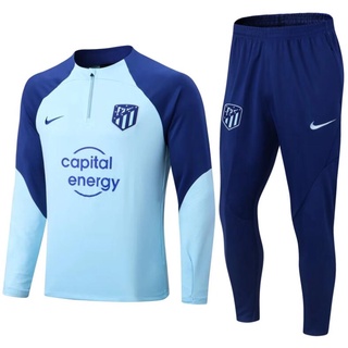 เสื้อแจ็กเก็ตแขนยาว มีซิป ลายทีมฟุตบอล Atletico Madrid สีฟ้า ไซซ์ S-XXL 2022 23