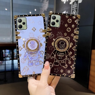 เคสโทรศัพท์มือถือ ขอบตรง กันกระแทก ลายนักบินอวกาศ ประดับเพชร สําหรับ realme C35