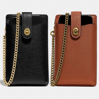 COACH Turnlock Chain Leather Phone Crossbody black/tan/red.