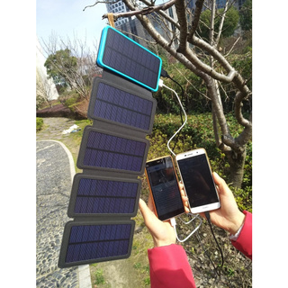 Power Bank Solarcell🌞 แบตสำรอง +แผงโซล่าเซลล์4แผง 20,000mAh พาวเวอร์แบงค์ กันน้ำ มีไฟฉายLED ชาร์จได้หลายเครื่อง TECHME