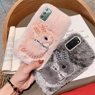 เคสโทรศัพท์มือถือ ผ้ากํามะหยี่ขนนิ่ม กันกระแทก ลายกระต่ายน่ารัก สําหรับ Samsung Galaxy S21 S20 FE Plus S22 Pro Ultra S10