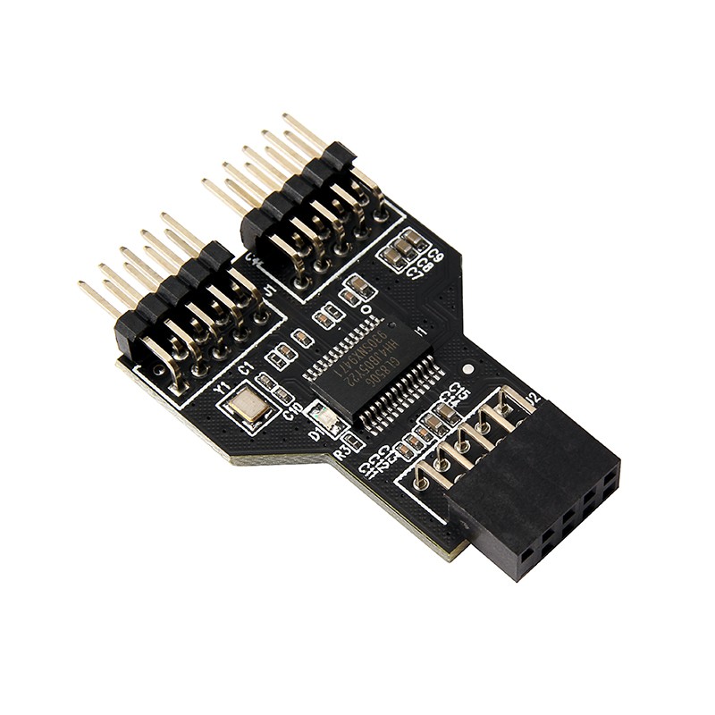 เมนบอร์ด usb 2.0 9Pin USB Header to Dual 9Pin Male Adapter Card สีดํา