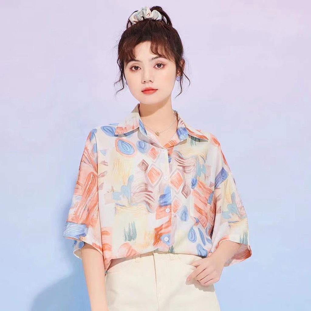 [พร้อมส่ง] เสื้อเชิ้ตแขนสั้น พิมพ์ลาย ทรงหลวม เข้ากับทุกการแต่งกาย ...