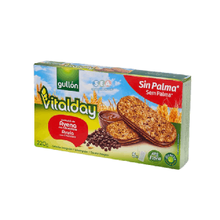 Gullon Vitalday Chocolate Sandwich with Oats 220g. I กูยองไวท์ทัลเดย์ แซนวิช วิทโอ๊ต แอนด์ ช็อกโกแลตชิพส์ 220กรัม