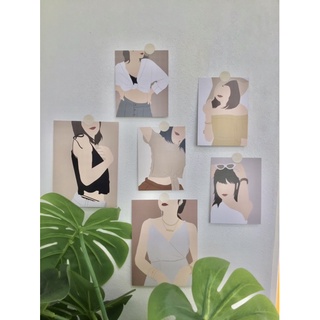 [Lady Set 6 รูป] เซ็ตรูป รูปติดผนัง ตกแต่งผนัง การ์ด โปสการ์ด แต่งบ้าน รูปภาพ แต่งห้องนอน ของขวัญ มินิมอล รูปวาด ภาพวาด