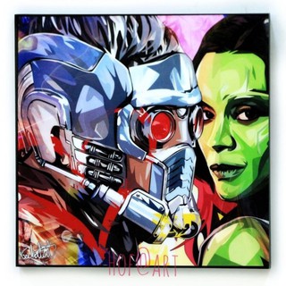 Gamora &amp; Star Lord สตาร์ลอร์ด Guardians Of The Galaxy รูปภาพ​ติด​ผนัง ​pop​ art Marvel การ์ตูน กรอบรูป แต่งบ้าน ของขวัญ