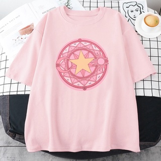 เสื้อยืดครอปเสื้อยืดแขนสั้น ผ้าฝ้าย 100% พิมพ์ลายกราฟิก Captor Sakura สีชมพู แฟชั่นฤดูร้อน สไตล์ฮาราจูกุ สําหรับผู้หญิง