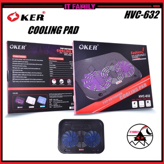 พัดลมโน๊ตบุ๊ค OKER  HVC-632 พัดลมโน๊ตบุ๊ค 2ใบพัด สีดำ Cooling Pad