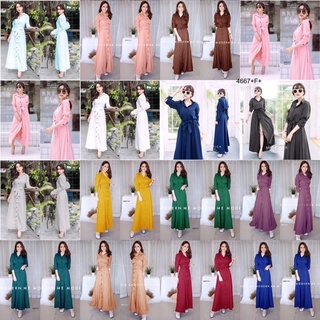 💎🧡เดรสเที่ยว ใส่ทำงานได้ Maxi Dress แม็กซี่เดรสเชิ้ตแขนยาว สีพื้น งานเชิ้ตแต่งคอปกกระดุมช่วงหน้ายาวข้างเอวเย็บติดสาย