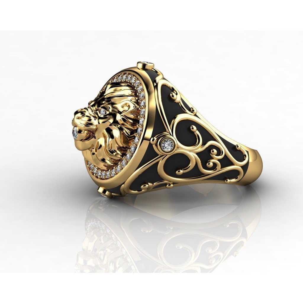 ที่นิยมเต็ม R Hinestone เพทายสิงโตแหวนยุโรปและอเมริกาพังก์18พันแหวนหมั้นทองสำหรับผู้ชายและผู้หญิง