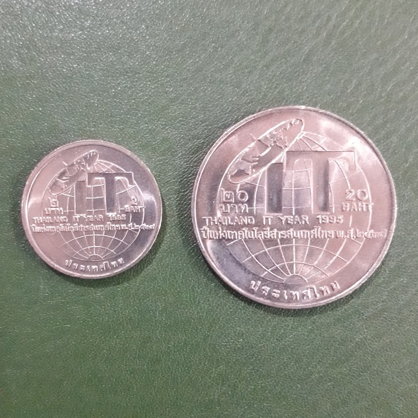 ชุดเหรียญ 2 บาท-20 บาท ที่ระลึก ปีแห่งเทคโนโลยีสารสนเทศไทย ไม่ผ่านใช้ UNC พร้อมตลับทุกเหรียญ