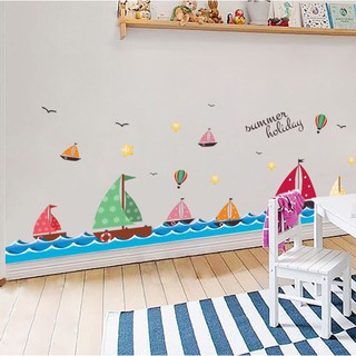 สติ๊กเกอร์ติดผนัง สติ๊กเกอร์ติดผนังห้องนอน รุ่นเรือใบและท้องทะเล (Wall Sticker)