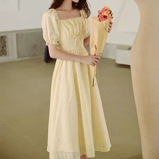 007 Sweet Peach : Moon Mist Dress เดรสยาวสีเหลืองแขนตุ๊กตา