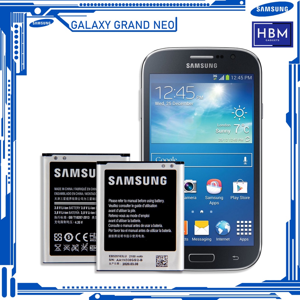 Samsung Galaxy Grand Neo พลัส รุ่นแบตเตอรี่: EB535163LU แบตเตอรี่คุณภาพ
