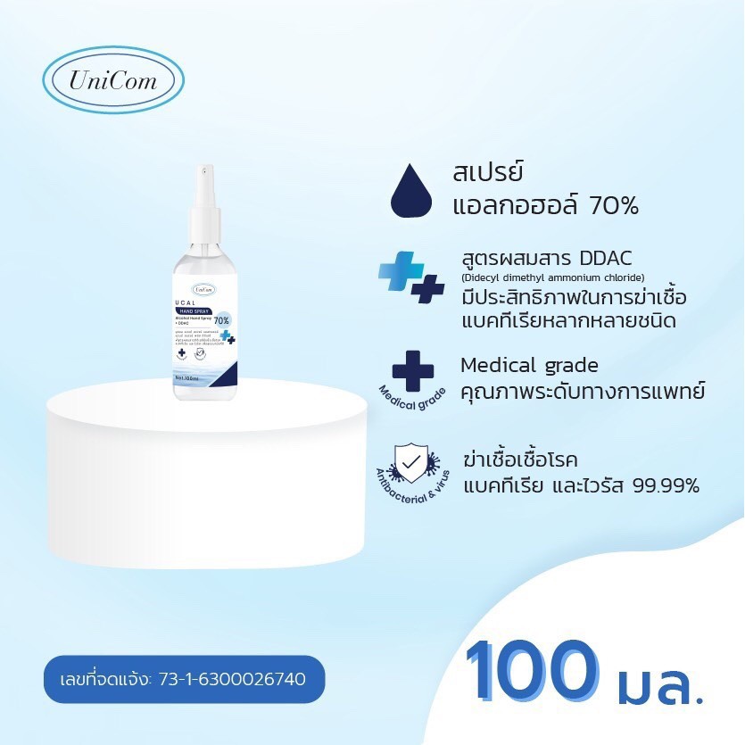 100 ml UC alcohol spray 70% + DDAC แอลกอฮอล์ สเปรย์ 70% + DDAC ขนาด