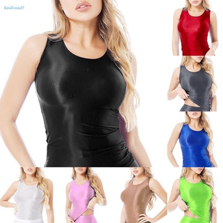 【HODRD】Womens Vest Casual Comfortable Glossy Compression Round Neck Smooth Sports【Fashion Woman Men】