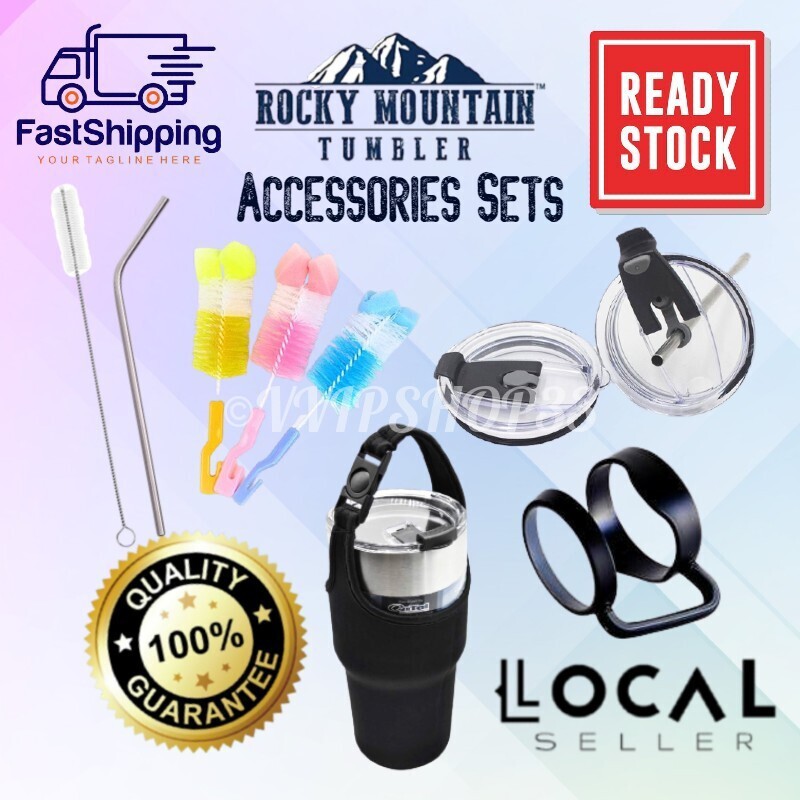 Rocky Mountain Tumbler Accessories ฝาปิดหลอด แปรง กระเป๋าใส่แก้วน้ําและหลอด + แปรงฟาง