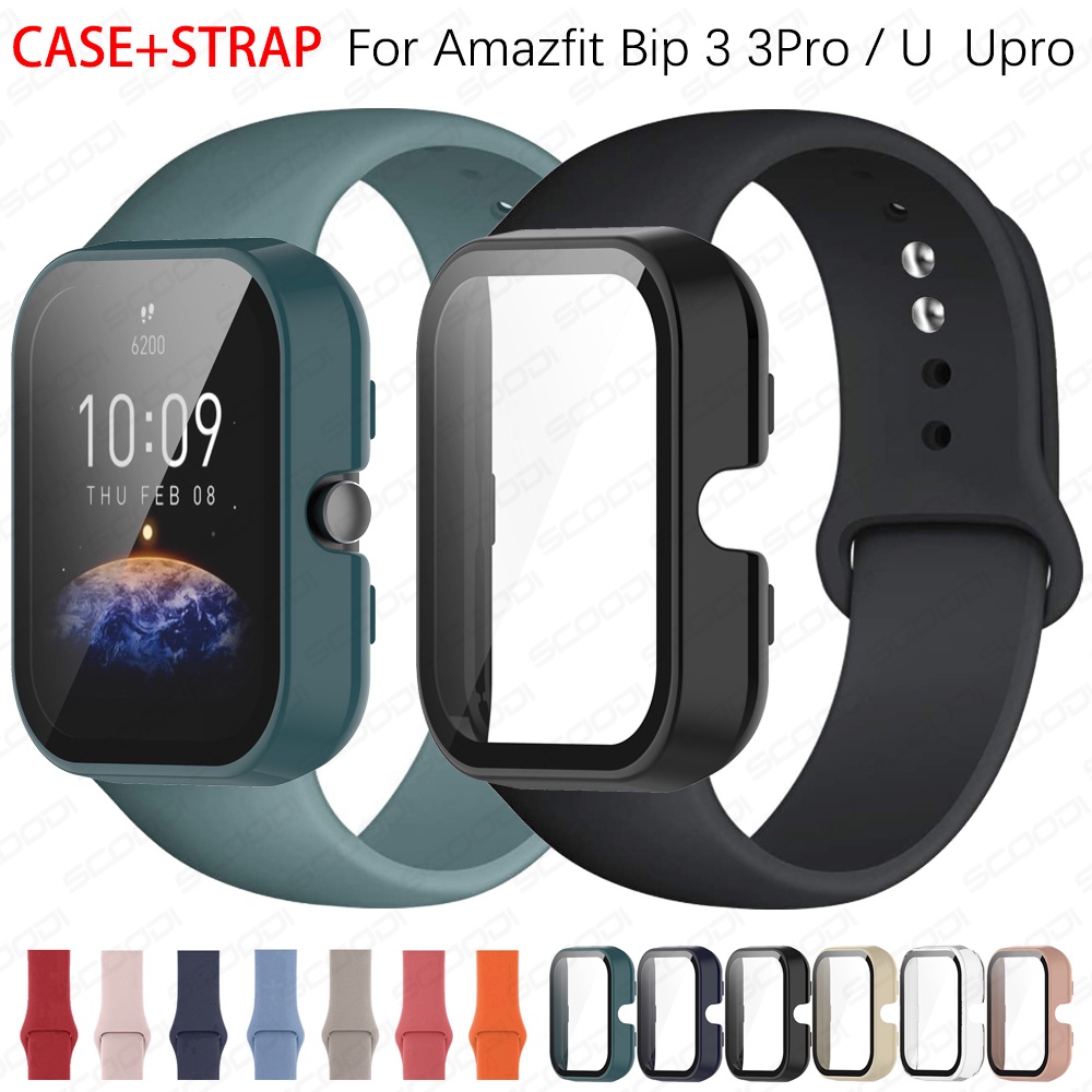 2in1 สายพร้อมเคสป้องกันกระจก สําหรับ For Huami Amazfit BIP 3 3Pro / BIP U Upro Smart Watch Band + Cover