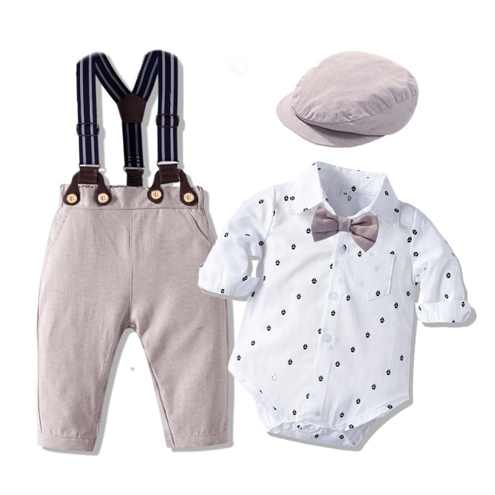 Newborn Boys Gentleman Clothes Outfit Suit Set Baby Tie Bow Hat ...