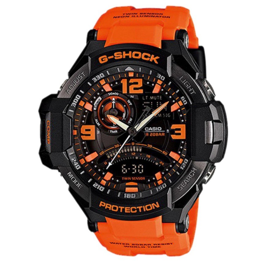 Casio G-Shock นาฬิกาข้อมือผู้ชาย สายเรซิ่น รุ่น GA-1000,GA-1000-4A - สีดำ/ส้ม