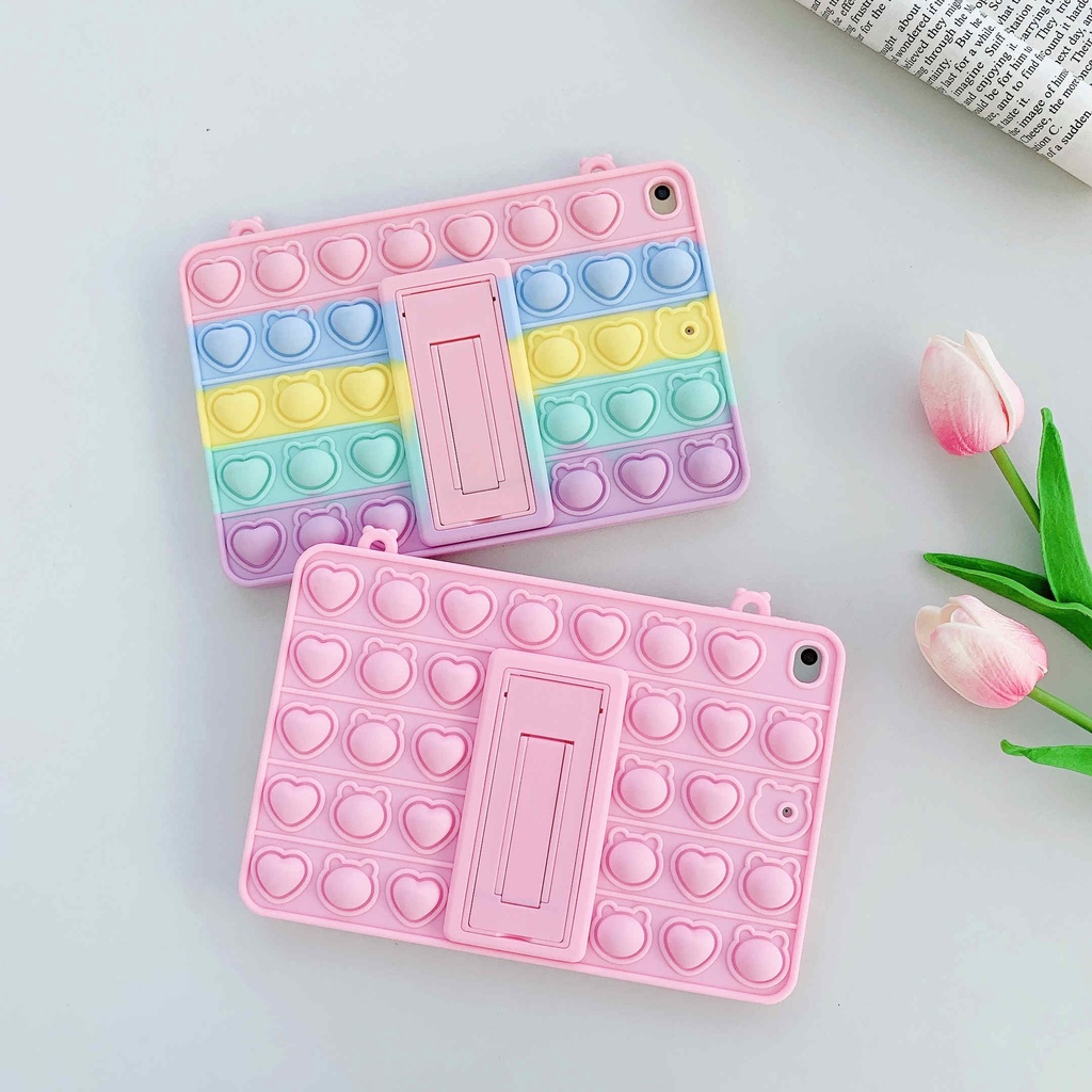 เคสแท็บเล็ต Pink Love Rainbow Push It pop Bubble Toy Cute With Lanyard New Silicone Apple IPad Air Pro 7.9 9.7 10.5 11 10.9 10.2" Inch Mini 1 2 3 4 5 2017/2018/2019/2020 Cute Cartoon 3D Silicagel Case Cover Protector Sleeves Holder Tablet Cover