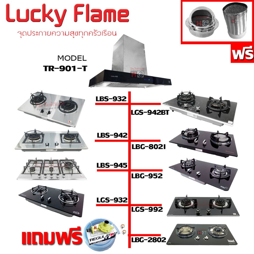 เครื่้องดูดควัน Lucky Flame รุ่น TR-901-T ซื้อคู่ เตาแก๊สฝัง Lucky Flame(ฟรีชุดหัวปรับแก๊ส SAFETY,ท่อเฟค,หน้ากากกันแมลง)